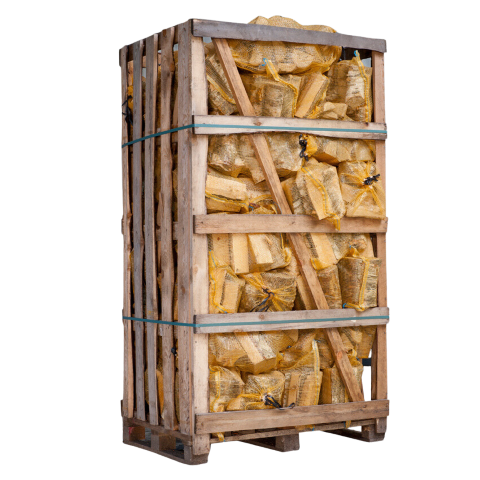 60 netzakken beukenhout op een pallet